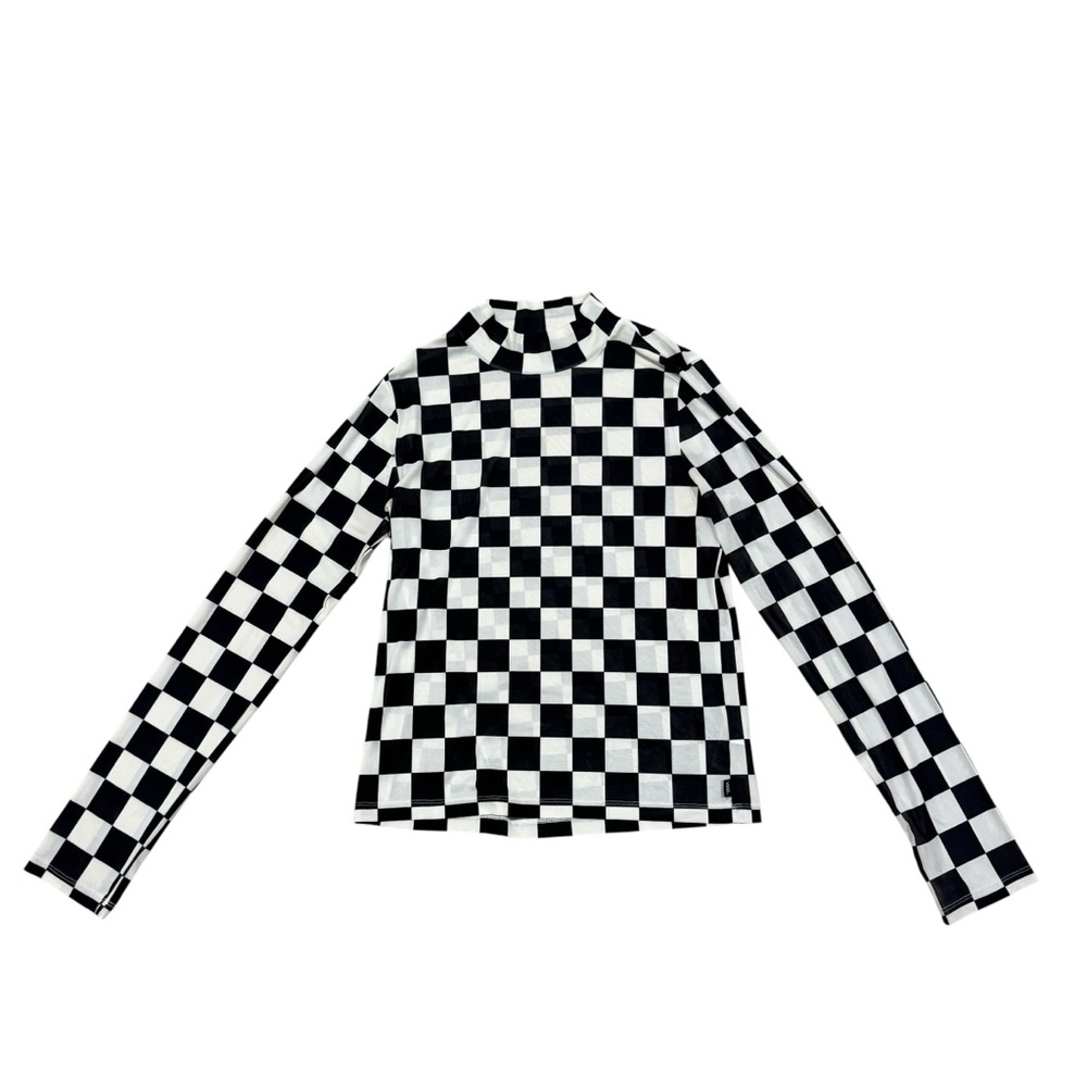 Vans Position Checker Black White Checkered Mock Neck Mesh Top Womens Size XL
